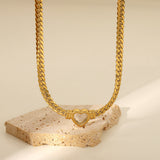 Stainless Steel Cuban Chain Heart Necklace 14K Waterproof