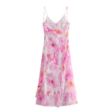 Summer Women's French Sweet Ruffled Flower Print Dress