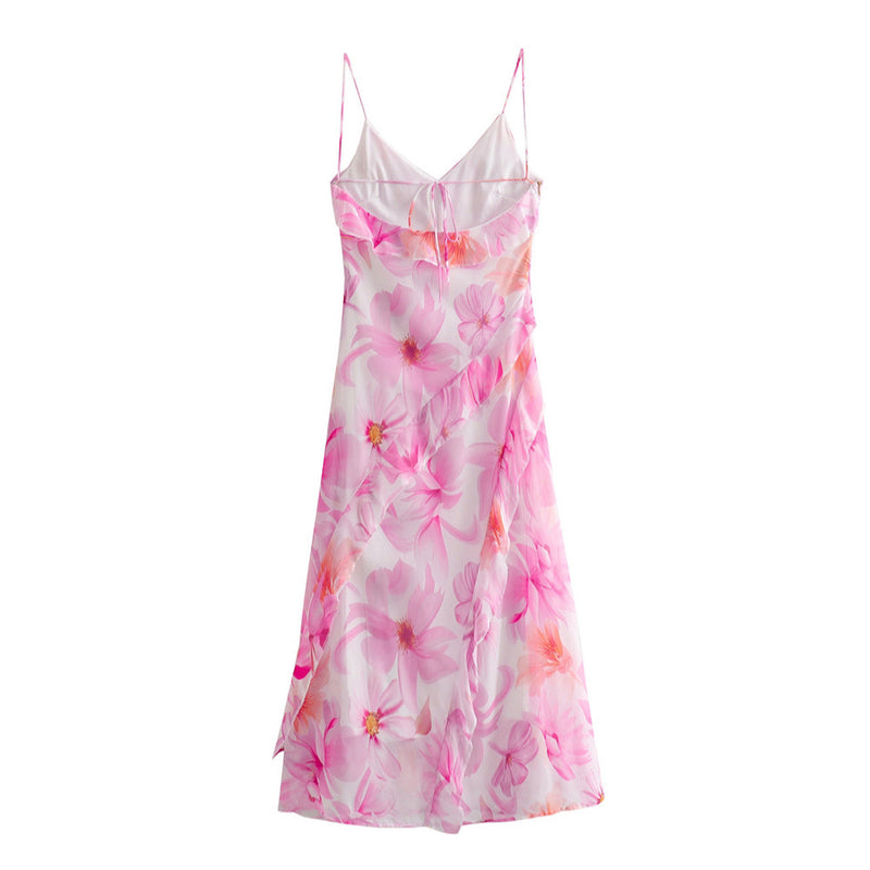 Summer Women's French Sweet Ruffled Flower Print Dress