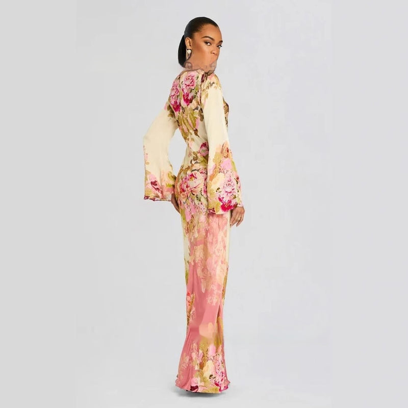 Printed Long Sleeve Floral Dress