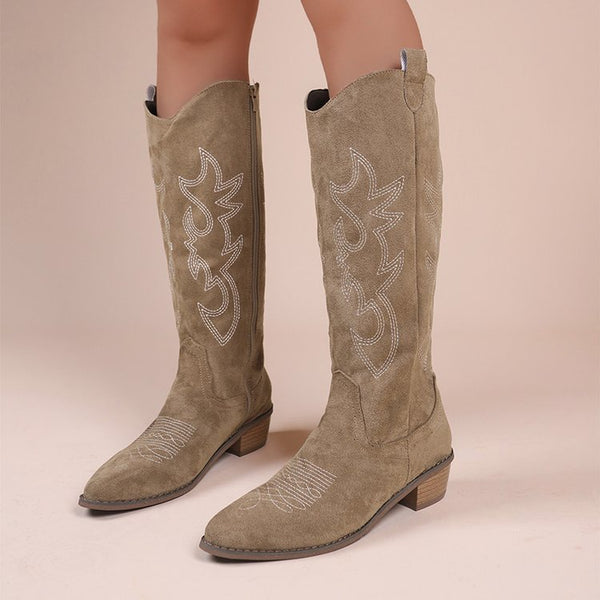 Vintage Embroidered V Cut Boots