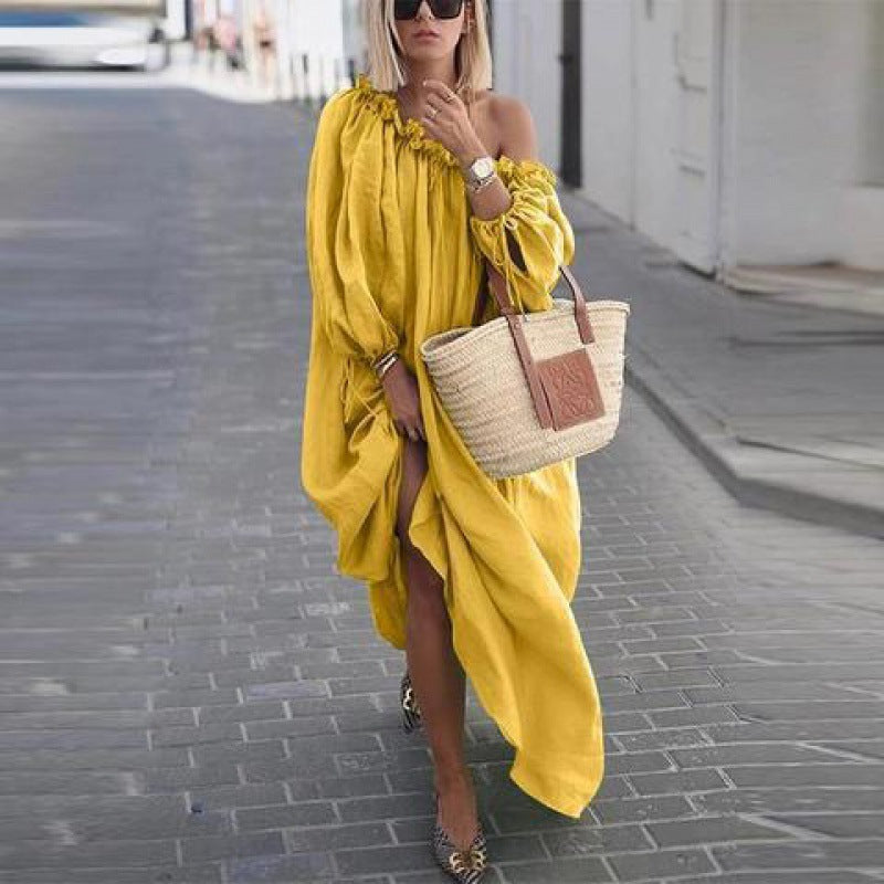 Independent Station Casual Solid Color Large Size Loose Long Sleeve Dress