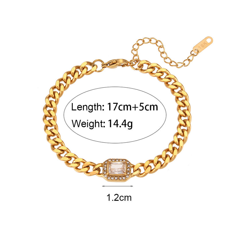 Shannon Stainless Steel Cuban Link Chain Zircon Bracelet or Necklace