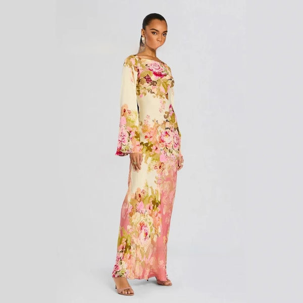 Printed Long Sleeve Floral Dress