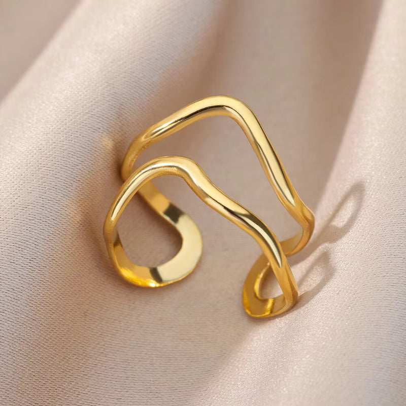 Adjustable Double Line Titanium Vintage Oil Pressure Stainless Steel Ring
