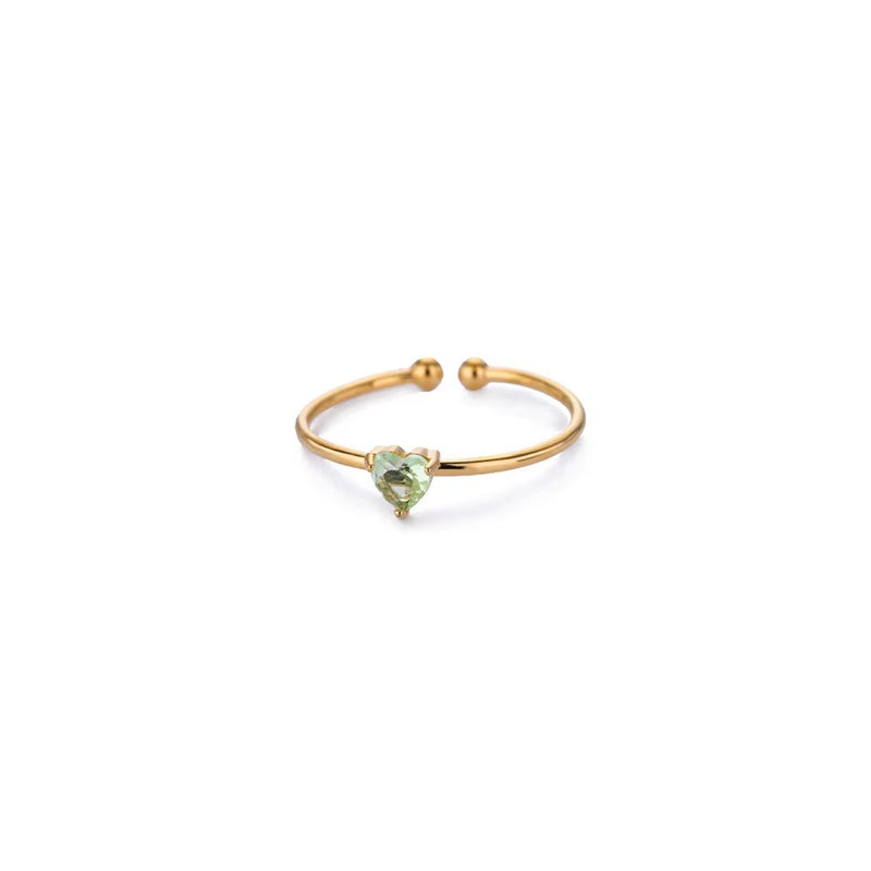 Birthday Stone Ring Titanium Steel Plated 18K Open Adjustable Gold