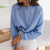 Milk Blue Bedford Cord Sweater Women's Round-collar Long-sleeve Knitwear