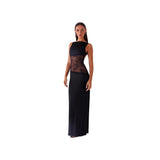 Slim lace satin patchwork - backless long dress