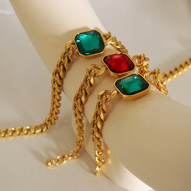Cuban Link Chain Square Thick Straps Crystal Bracelet