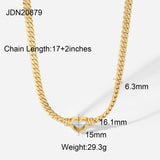 Stainless Steel Cuban Chain Heart Necklace 14K Waterproof