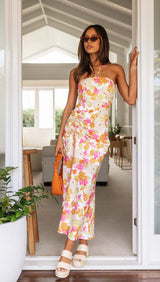 Women's Floral Print Slit Long Dress