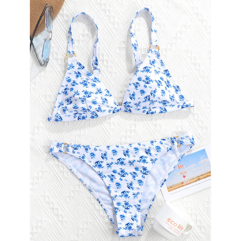 Split Printed Swimwear For Women With Sexy Chest Pads