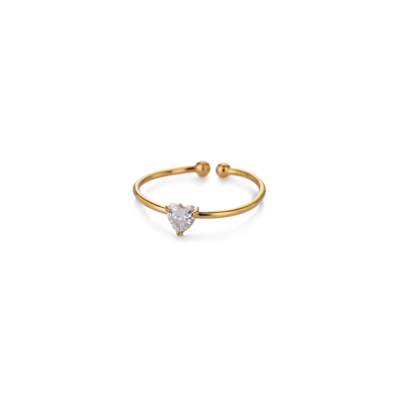 Birthday Stone Ring Titanium Steel Plated 18K Open Adjustable Gold