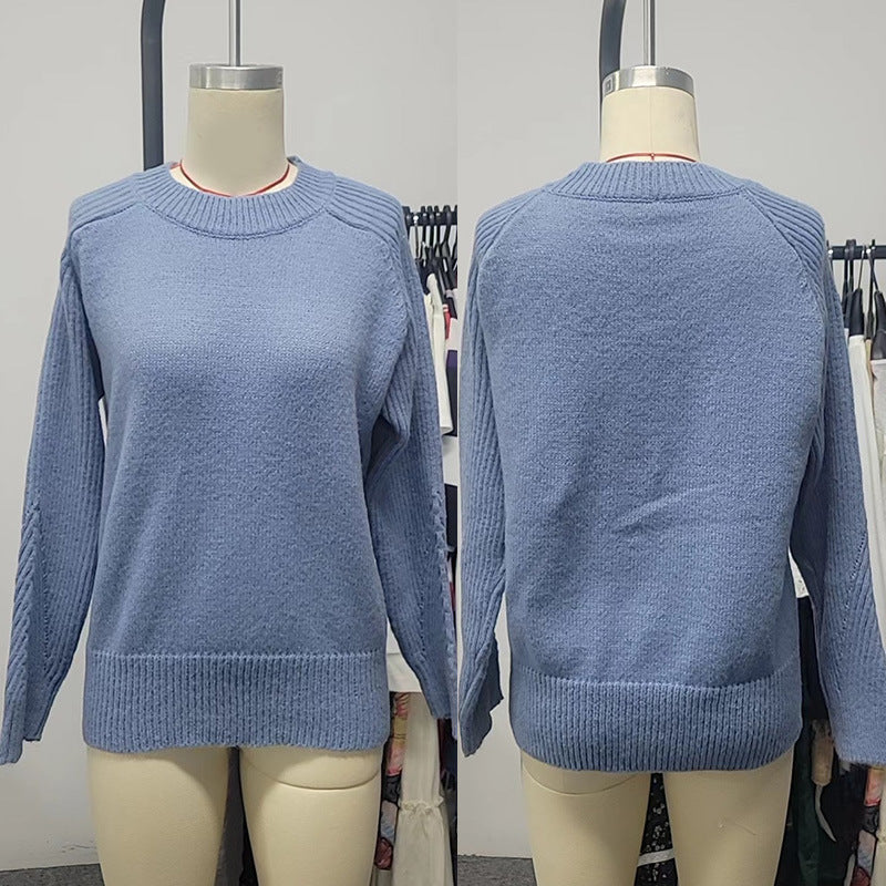 Milk Blue Bedford Cord Sweater Women's Round-collar Long-sleeve Knitwear