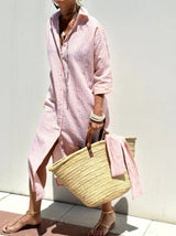 Women's New Half Sleeve Striped Cardigan Dress