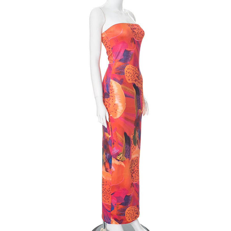 Summer || Elegant Printed Sleeveless Tight High Waist Long Dress