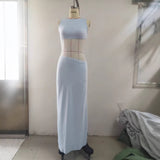 Slim lace satin patchwork - backless long dress