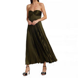 Pleated Wrap Chest Satin Dress