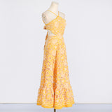 Vacation Style Dress with Floral Print and Hollow-out Waist