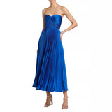 Pleated Wrap Chest Satin Dress