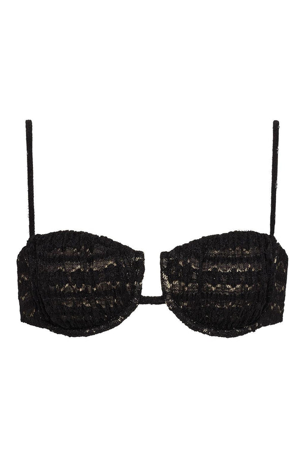 Black Daisy Lace Petal Bikini Top