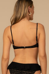 Black Daisy Lace Petal Bikini Top