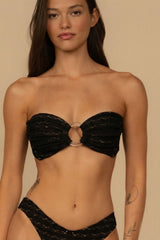 Black Daisy Lace Tori Ties Bandeau Bikini Top