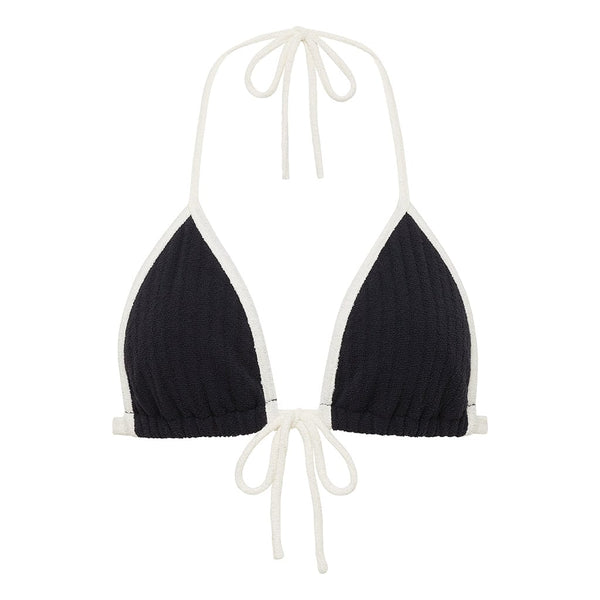 Black (Cream Binded) Terry Rib Emma Bikini Top