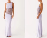 Slim lace satin patchwork - backless long dress