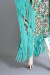 Aqua Bloom Fringed Satin Kaftan Dress