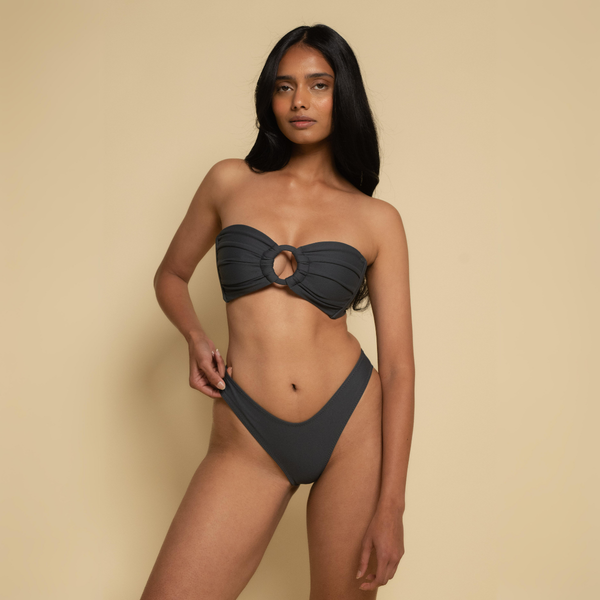 Charcoal Tori Ties Bandeau Bikini Top