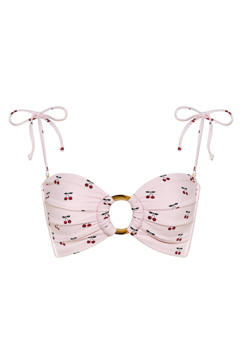 Cherries Tori Ties Bandeau Bikini Top