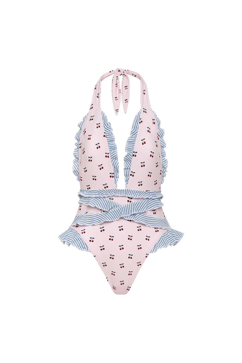 Cherries Tropez Ruffle Edge One-Piece