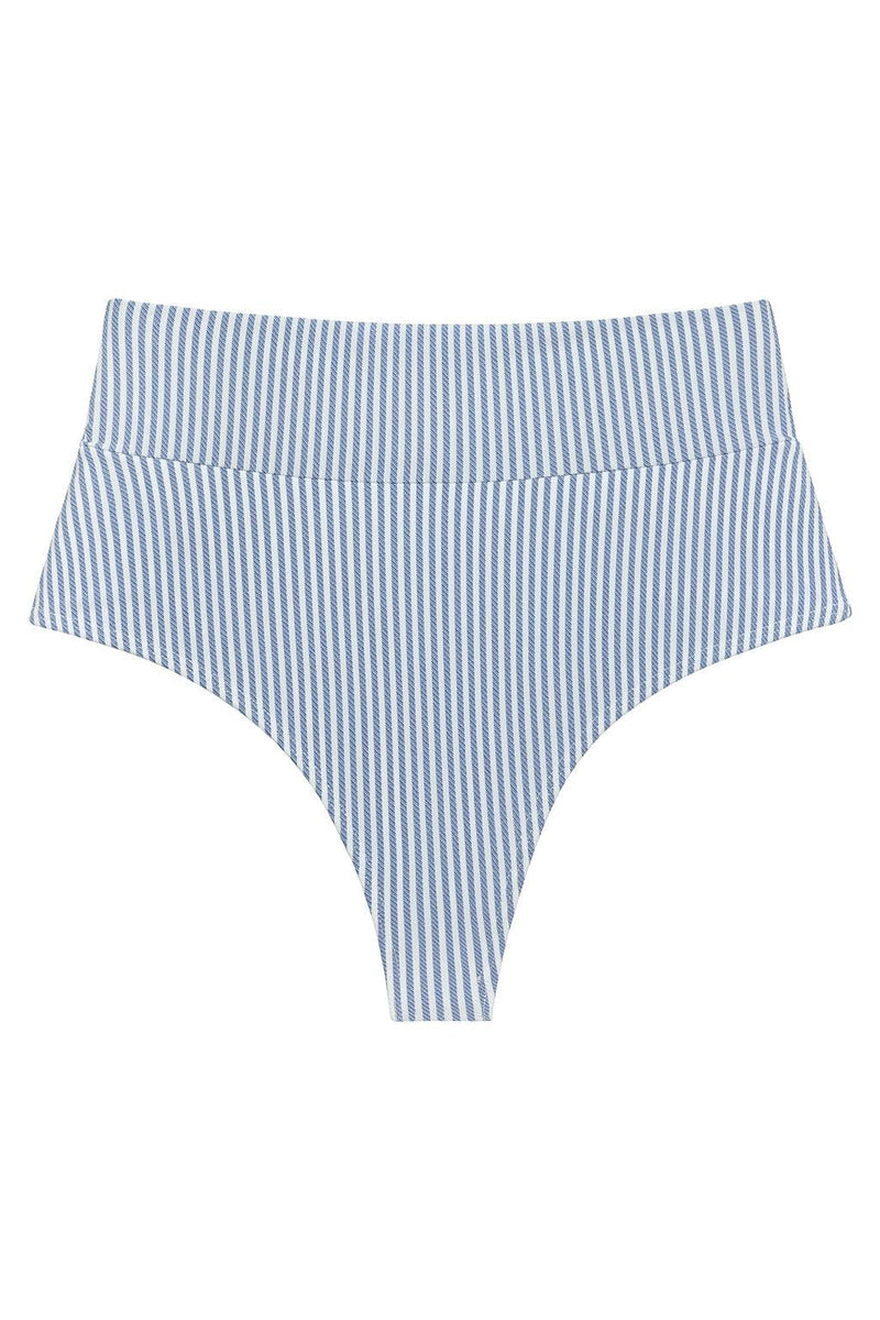 Classic Blue Stripe Added Coverage High Rise Bikini Bottom
