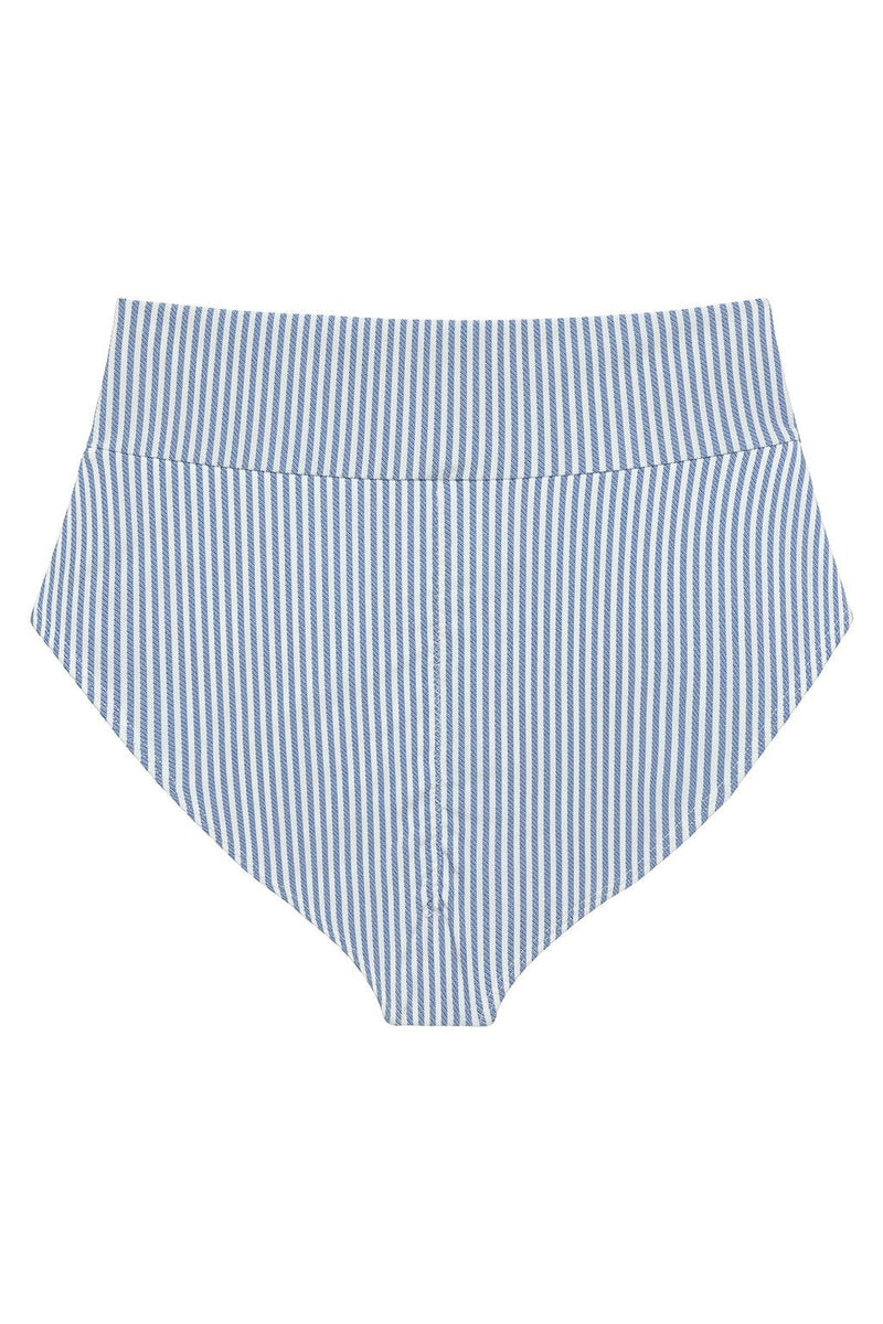 Classic Blue Stripe Full Coverage High Rise Bikini Bottom