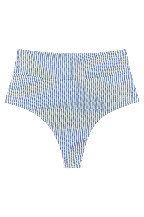 Classic Blue Stripe Full Coverage High Rise Bikini Bottom