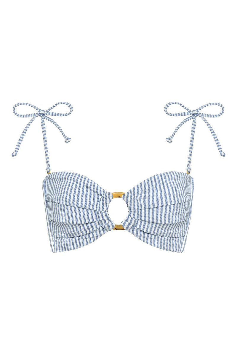 Classic Blue Stripe Tori Ties Bandeau Bikini Top
