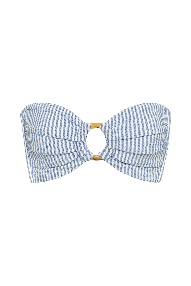 Classic Blue Stripe Tori Ties Bandeau Bikini Top