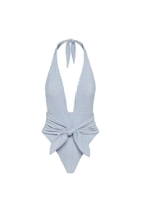 Classic Blue Stripe Tropez Tie-Up One-Piece