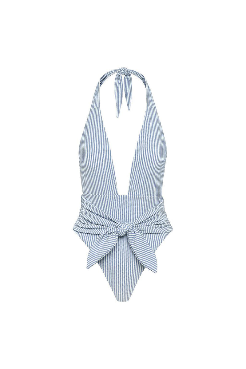 Classic Blue Stripe Tropez Tie-Up One-Piece