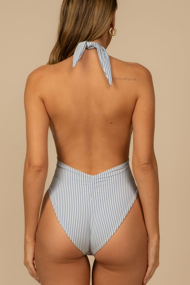 Classic Blue Stripe Tropez Tie-Up One-Piece