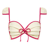 Cream Raspberry Binded Cabana Bows Bikini Top