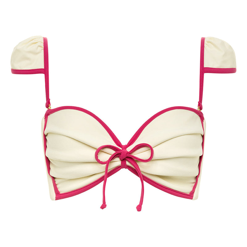 Cream Raspberry Binded Cabana Bows Bikini Top