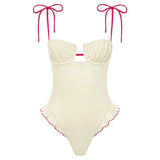 Cream Raspberry Binded Petal Ruffle One-Piece