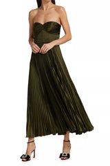 Pleated Wrap Chest Satin Dress