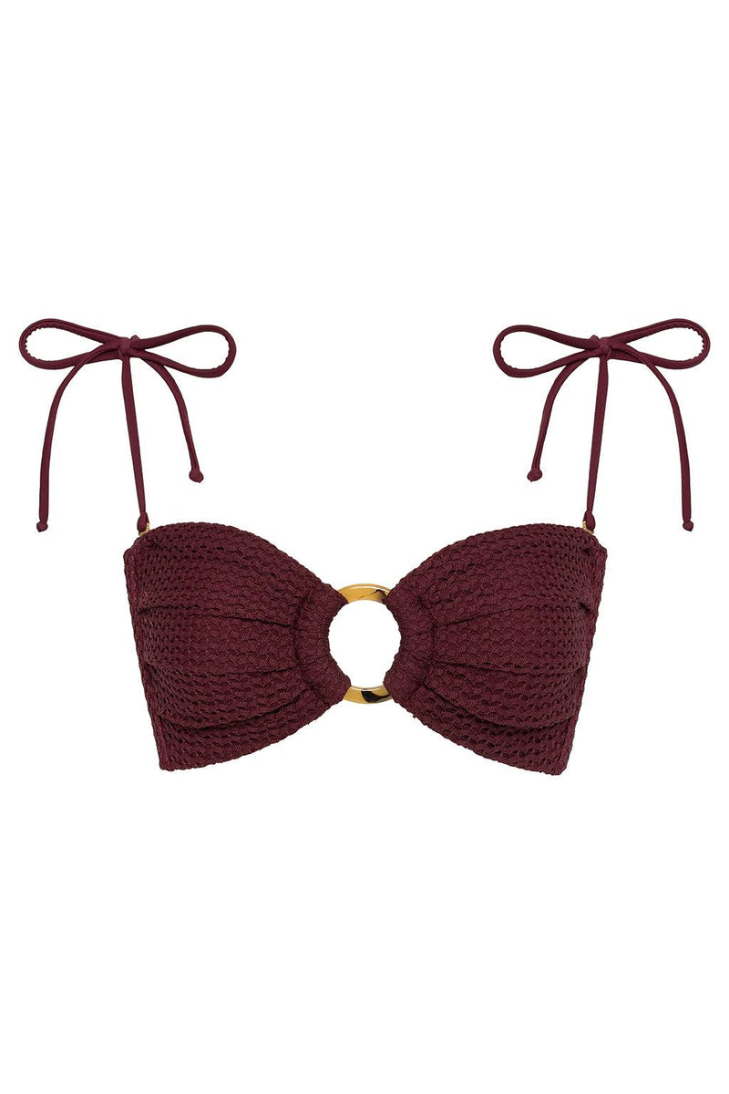 Maroon Crochet Tori Ties Bandeau Bikini Top