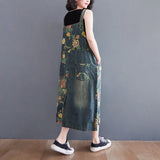 Floral Print Denim Overalls Women's Summer Clothing