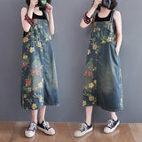Floral Print Denim Overalls Women's Summer Clothing