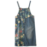 Floral Print Denim Overalls Women's Summer Clothing