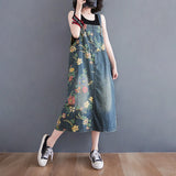 Floral Print Denim Overalls Women's Summer Clothing